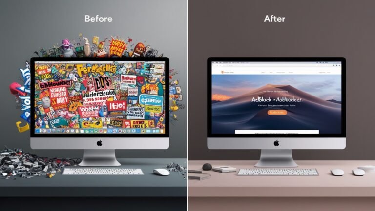 Before and after comparison of web browsing: with ads and without ads using an adblocker.