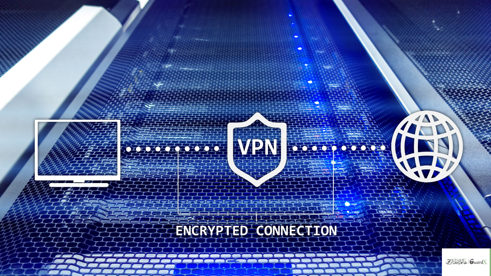 جهاز كمبيوتر متصل بشبكة VPN لحماية البيانات على الإنترنت